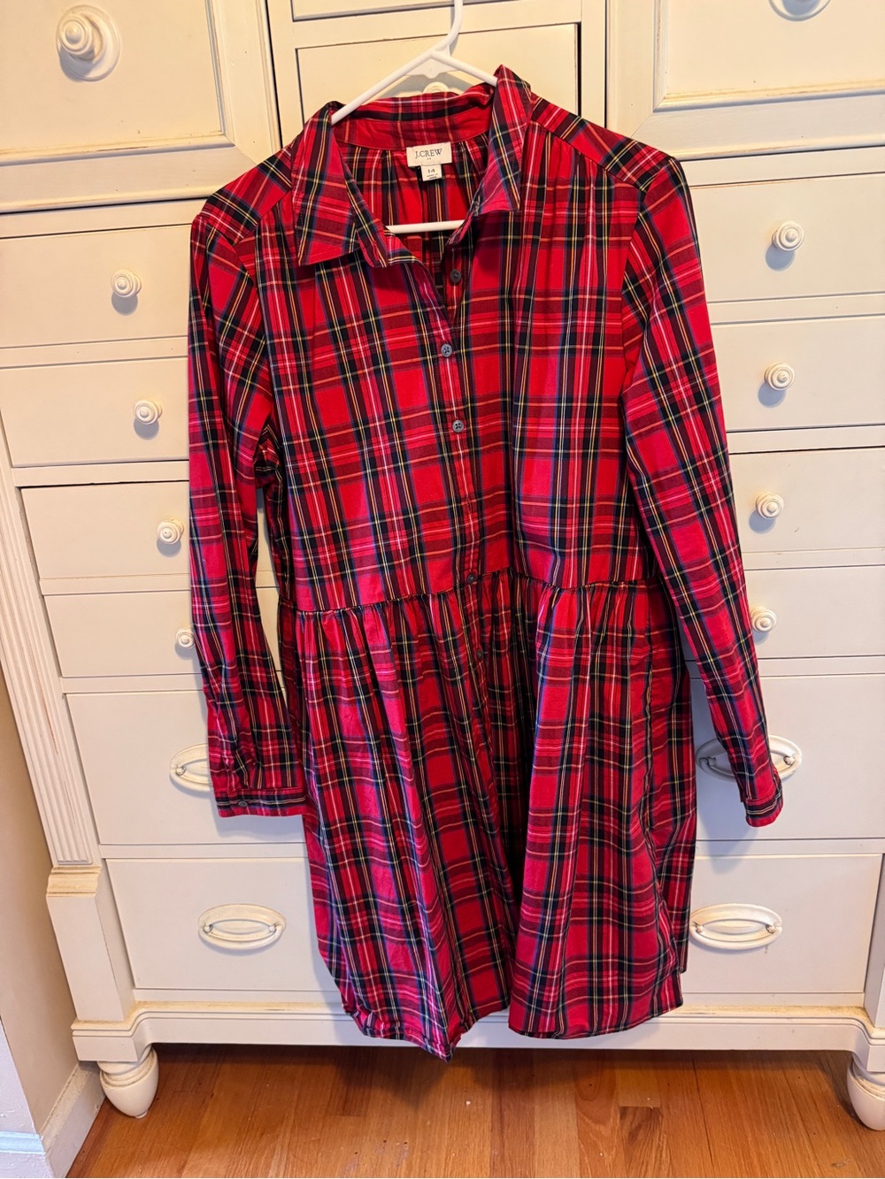 J. Crew Red Plaid Long Sleeve Shirt Dress